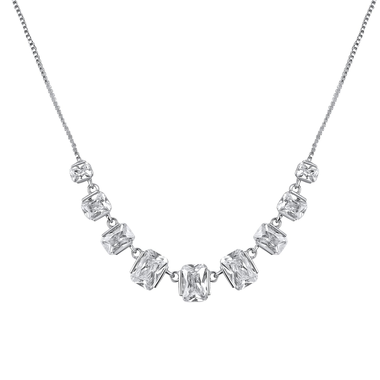 Arc-looking CZ Studded Silver Plated Zircon Necklace Chain