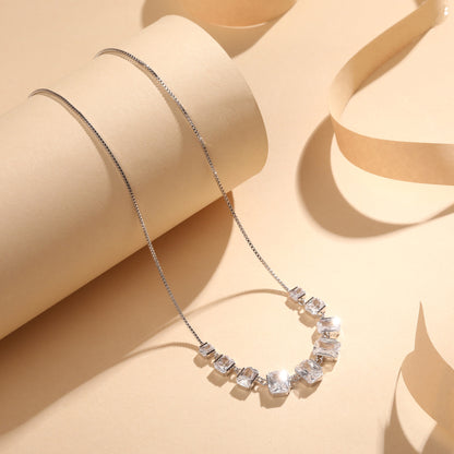 Arc-looking CZ Studded Silver Plated Zircon Necklace Chain