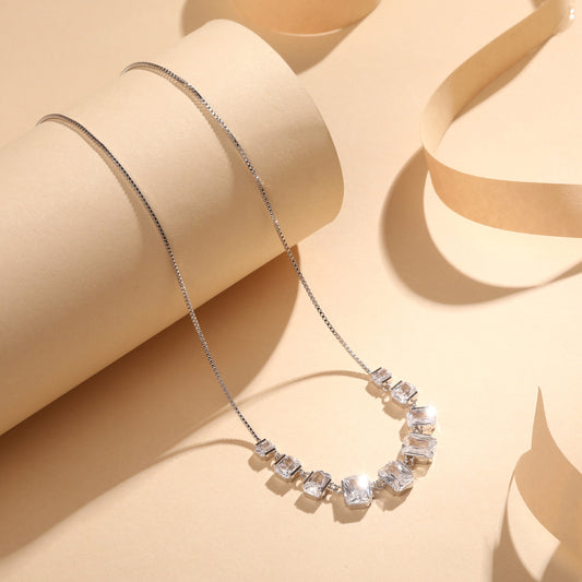 Arc-looking CZ Studded Silver Plated Zircon Necklace Chain