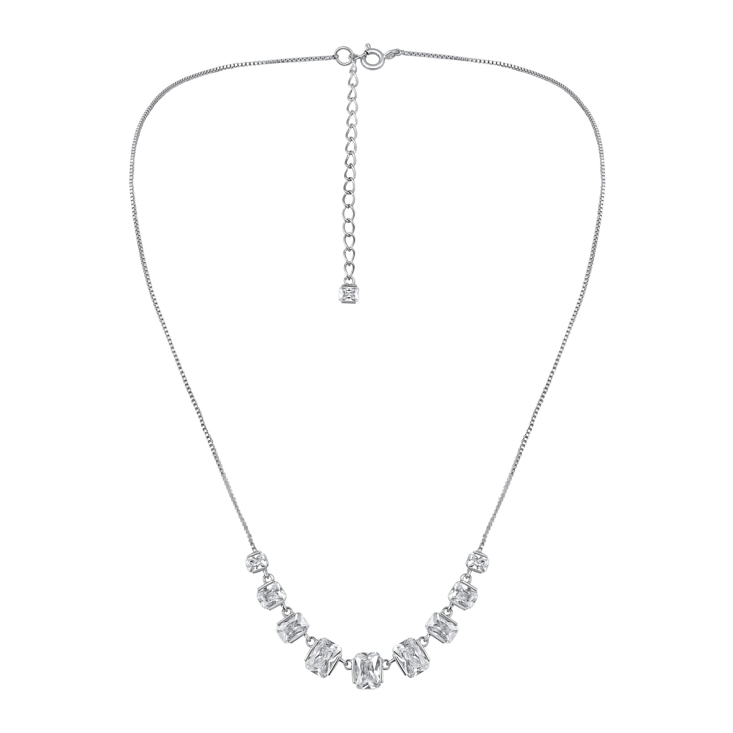 Arc-looking CZ Studded Silver Plated Zircon Necklace Chain
