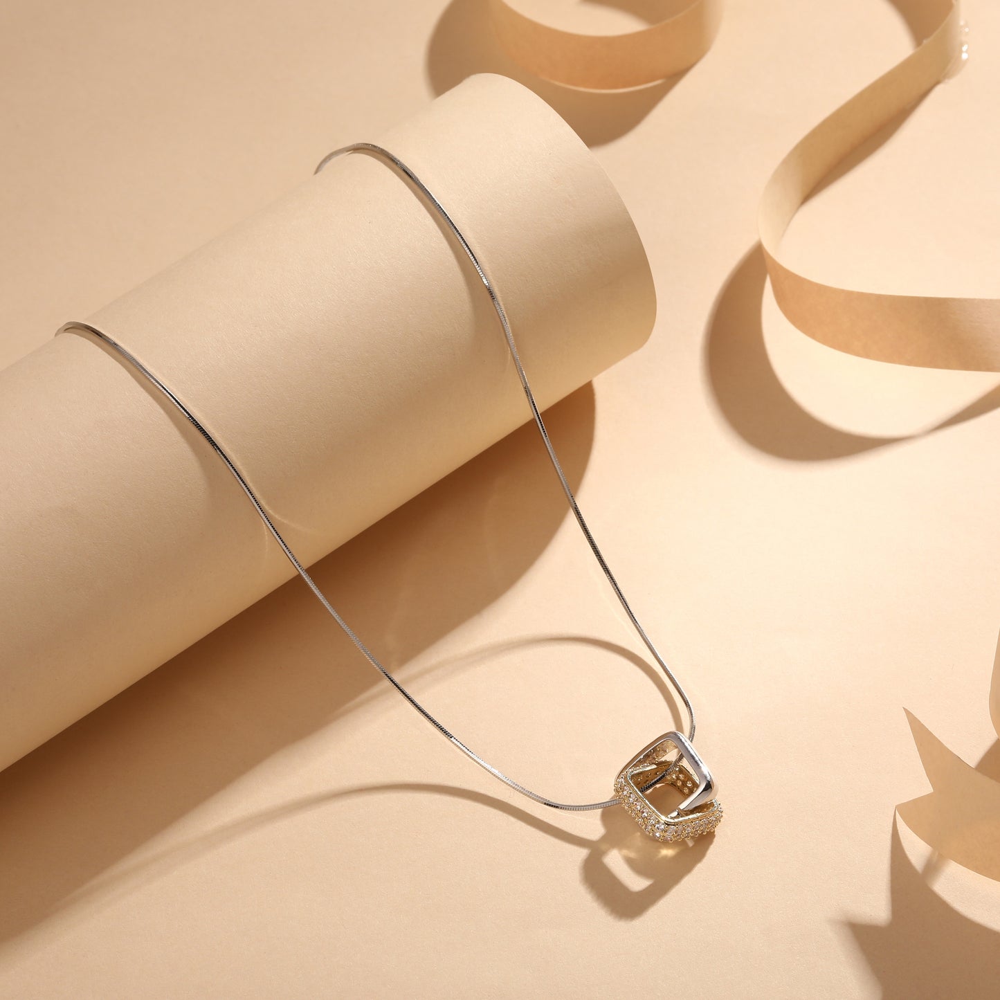 Classy Cubic Crystal Silver Plated Zircon Pendant Chain