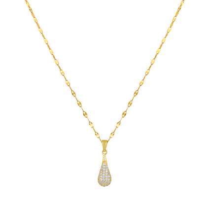 Water Drop Shape 18KT Gold Plated Zircon Pendant Chain