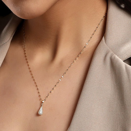 Water Drop Shape 18KT Gold Plated Zircon Pendant Chain