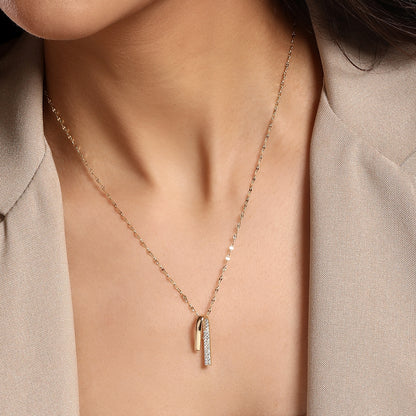 Dual Bar 18KT Gold Plated Zircon Pendant Chain