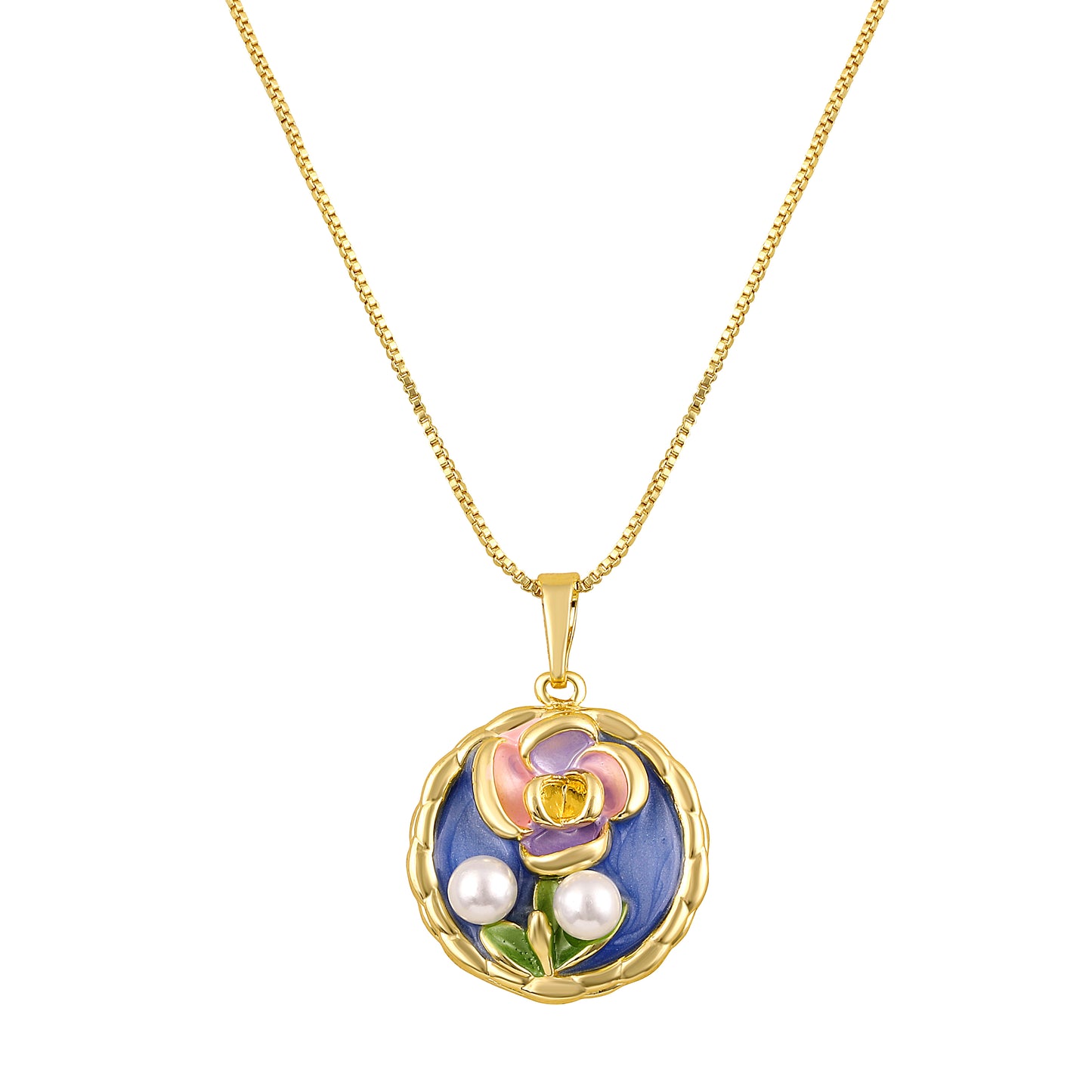 Flower Charm White Pearl 18KT Gold Plated Pendant Chain