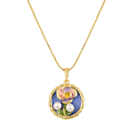 Flower Charm White Pearl 18KT Gold Plated Pendant Chain