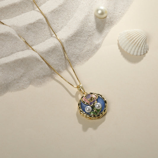 Flower Charm White Pearl 18KT Gold Plated Pendant Chain