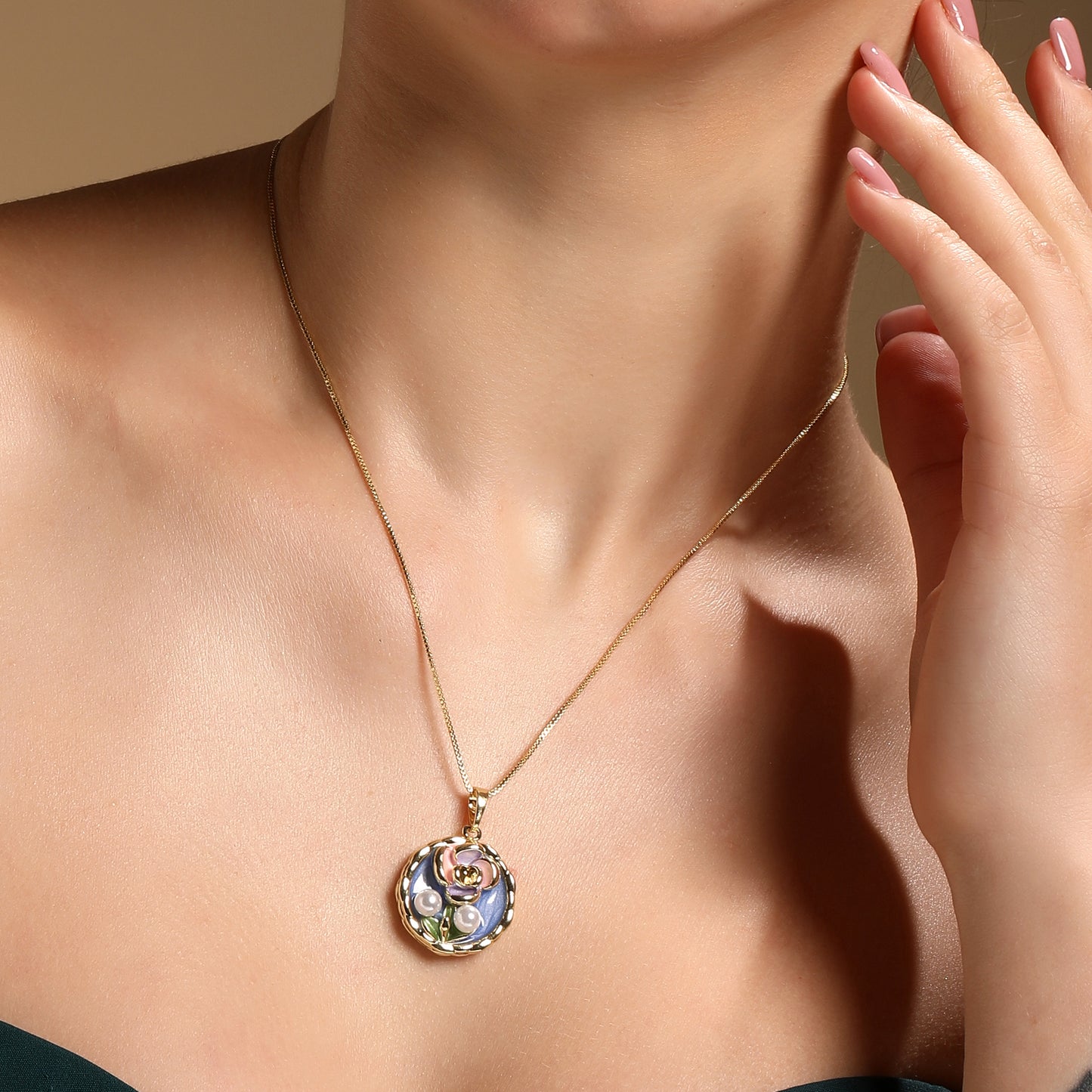 Flower Charm White Pearl 18KT Gold Plated Pendant Chain