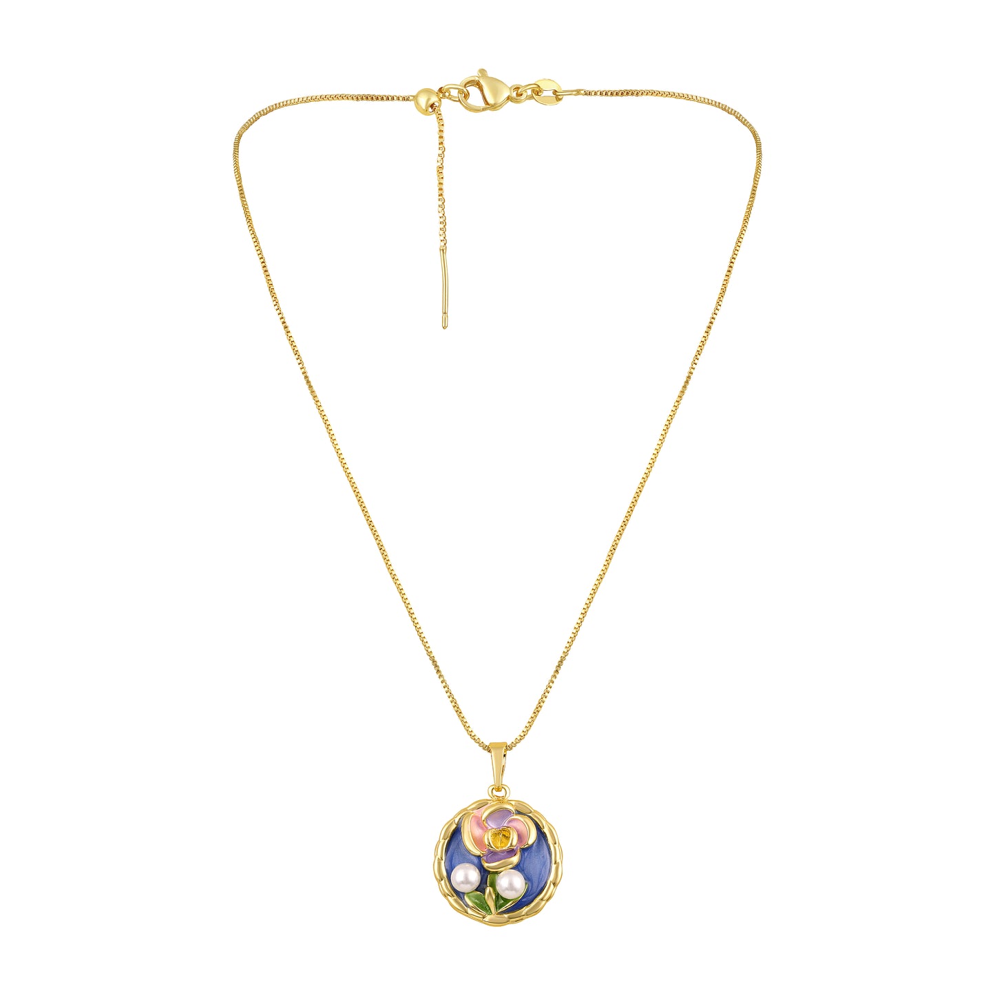 Flower Charm White Pearl 18KT Gold Plated Pendant Chain