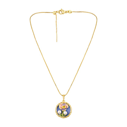 Flower Charm White Pearl 18KT Gold Plated Pendant Chain