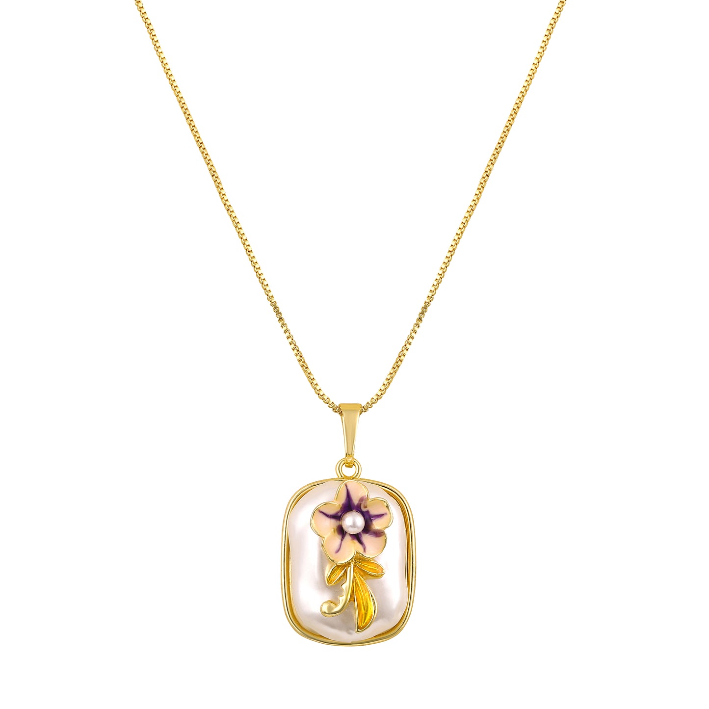 Pearl Blossom Floral 18KT Gold Plated Pendant Chain