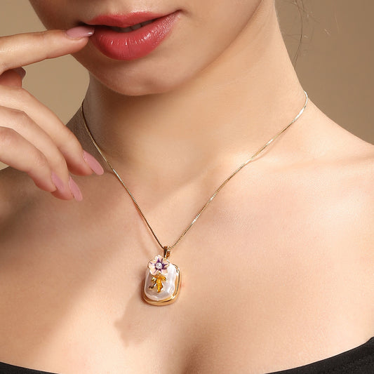 Pearl Blossom Floral 18KT Gold Plated Pendant Chain