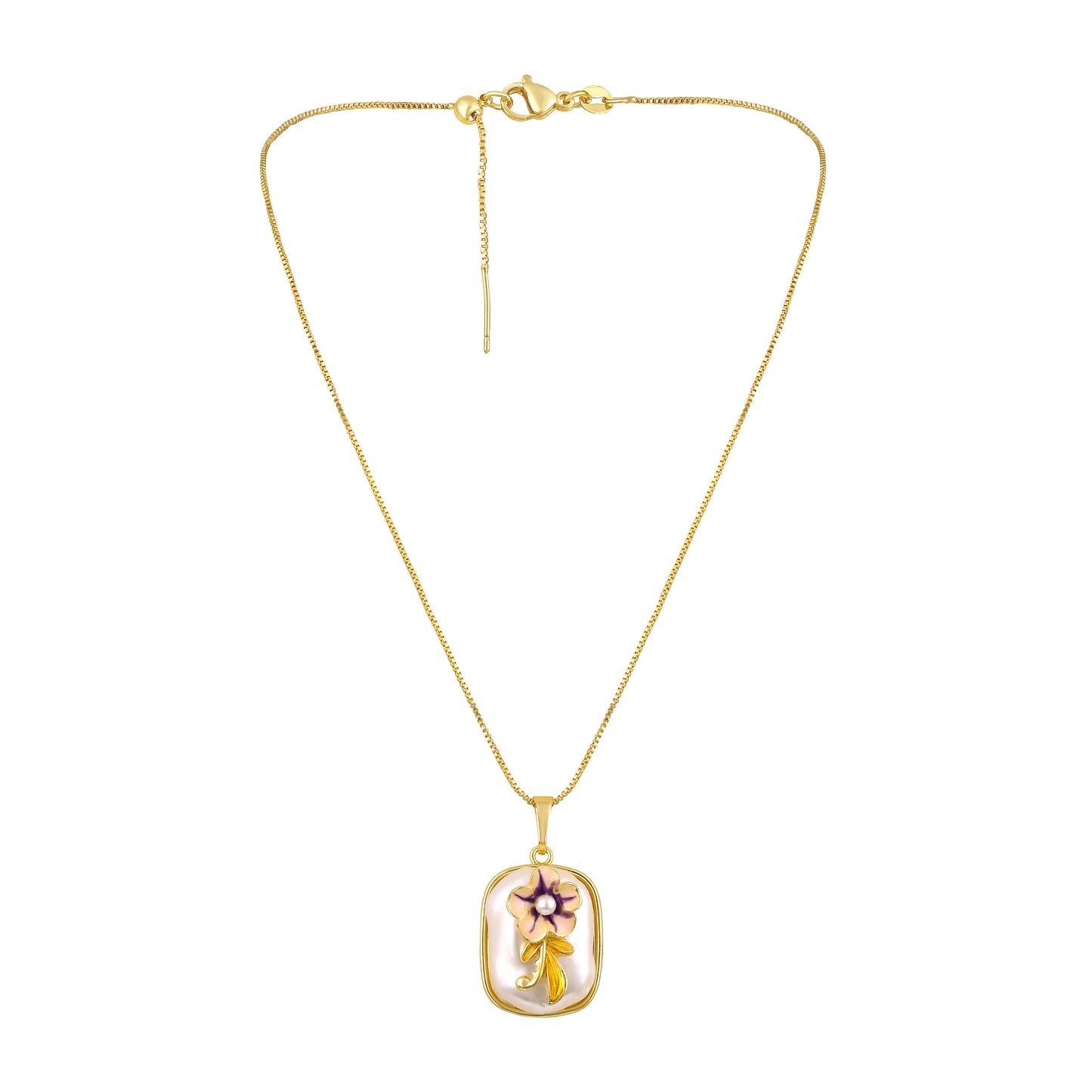 Pearl Blossom Floral 18KT Gold Plated Pendant Chain