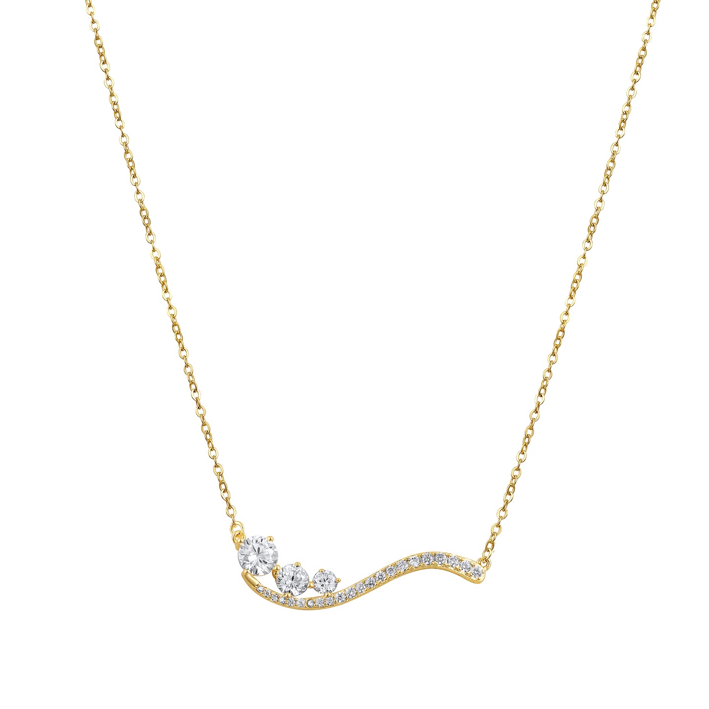 Irregular Wavy 18KT Gold Plated Zircon Pendant Chain