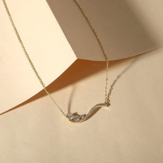 Irregular Wavy 18KT Gold Plated Zircon Pendant Chain