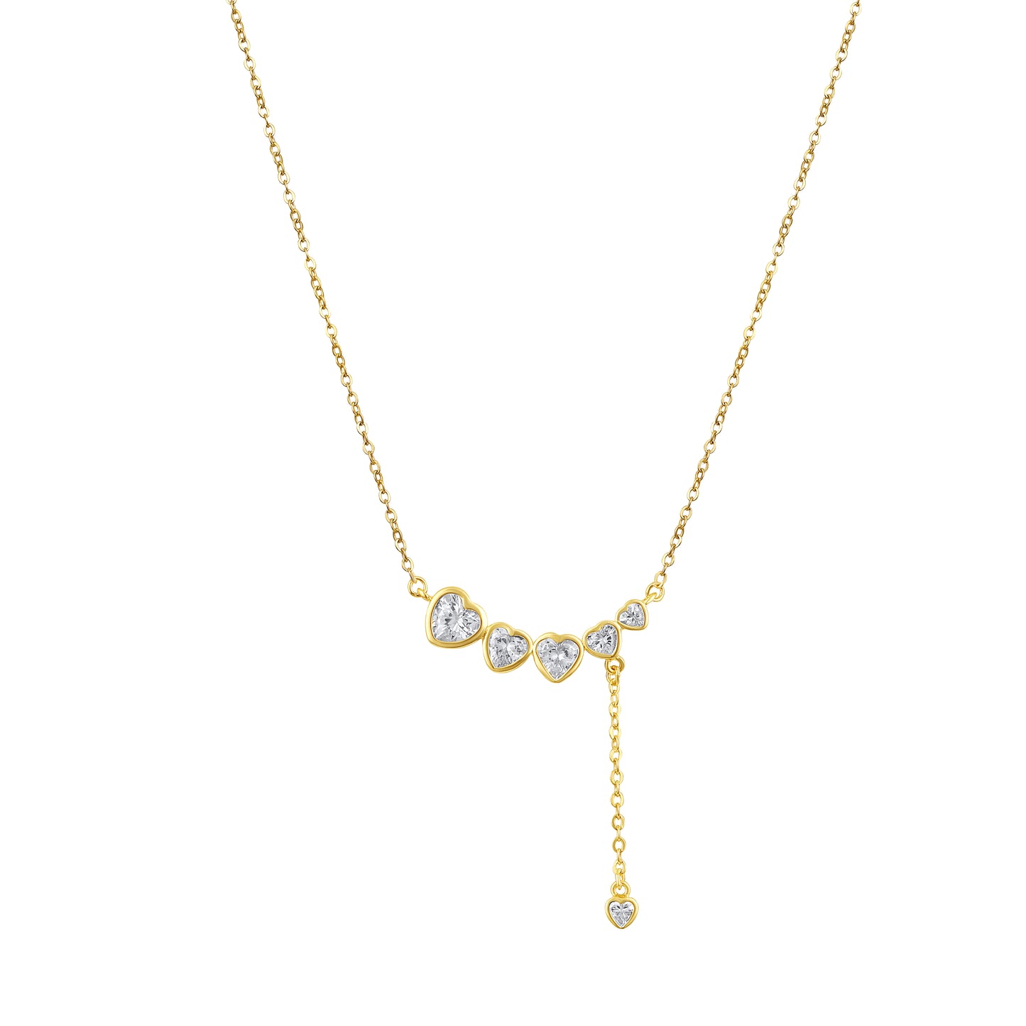Linked Heart Drop 18KT Gold Plated Zircon Pendant Chain