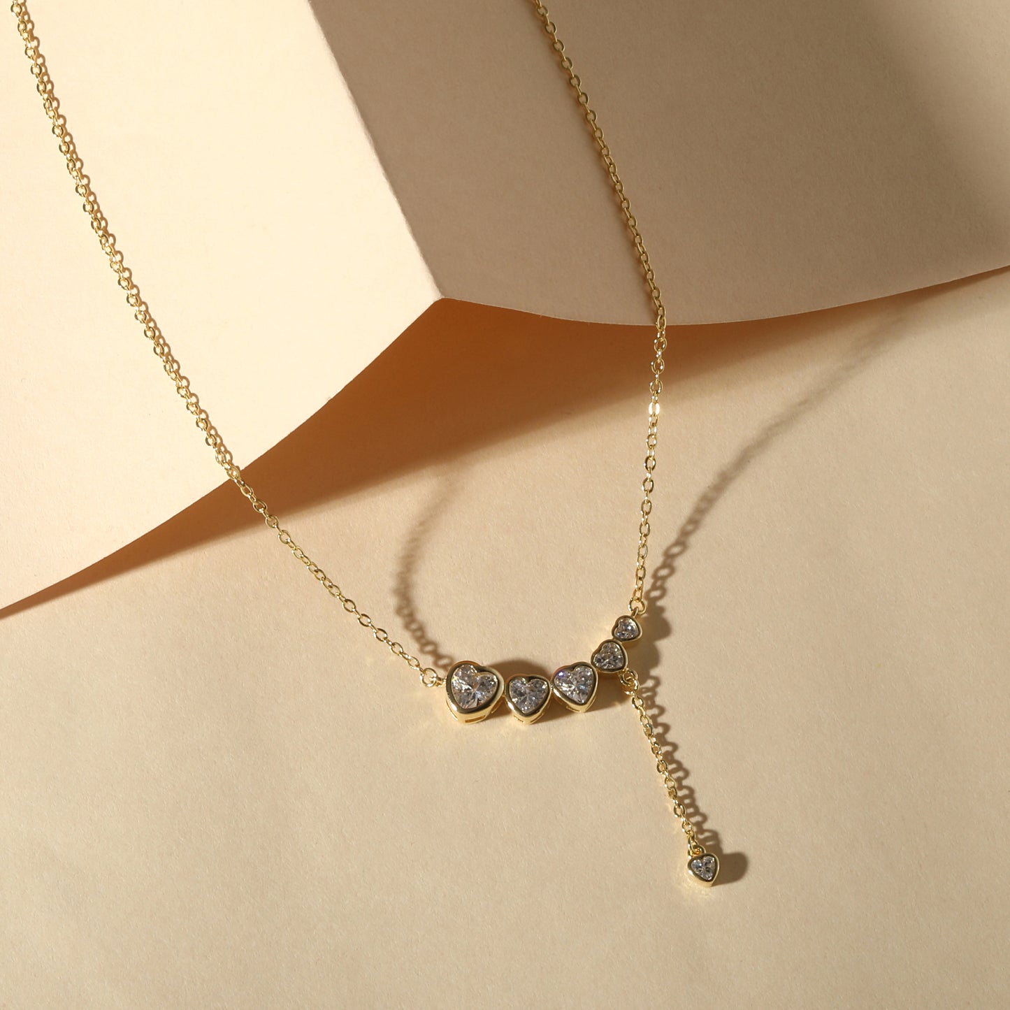 Linked Heart Drop 18KT Gold Plated Zircon Pendant Chain