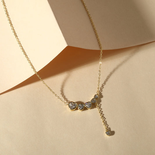 Linked Heart Drop 18KT Gold Plated Zircon Pendant Chain