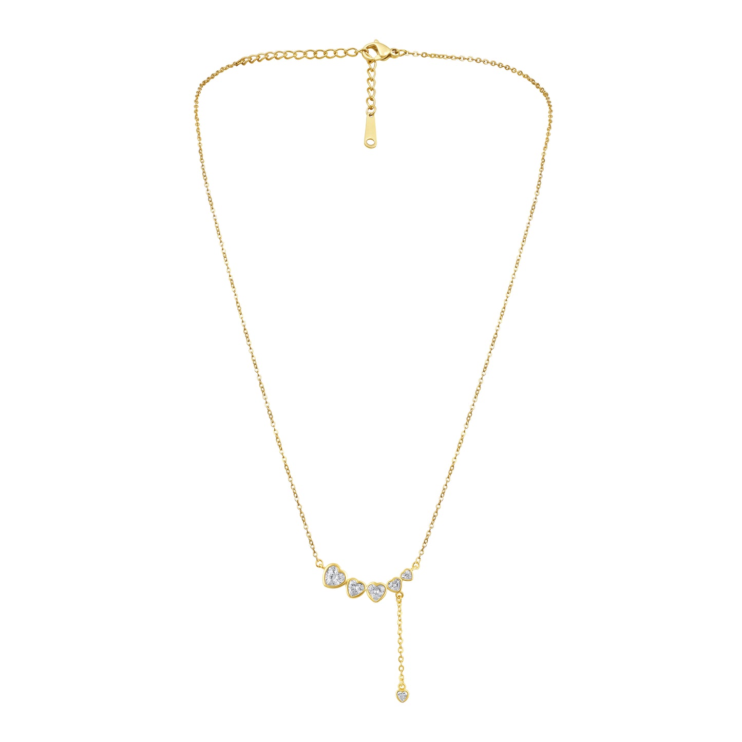 Linked Heart Drop 18KT Gold Plated Zircon Pendant Chain