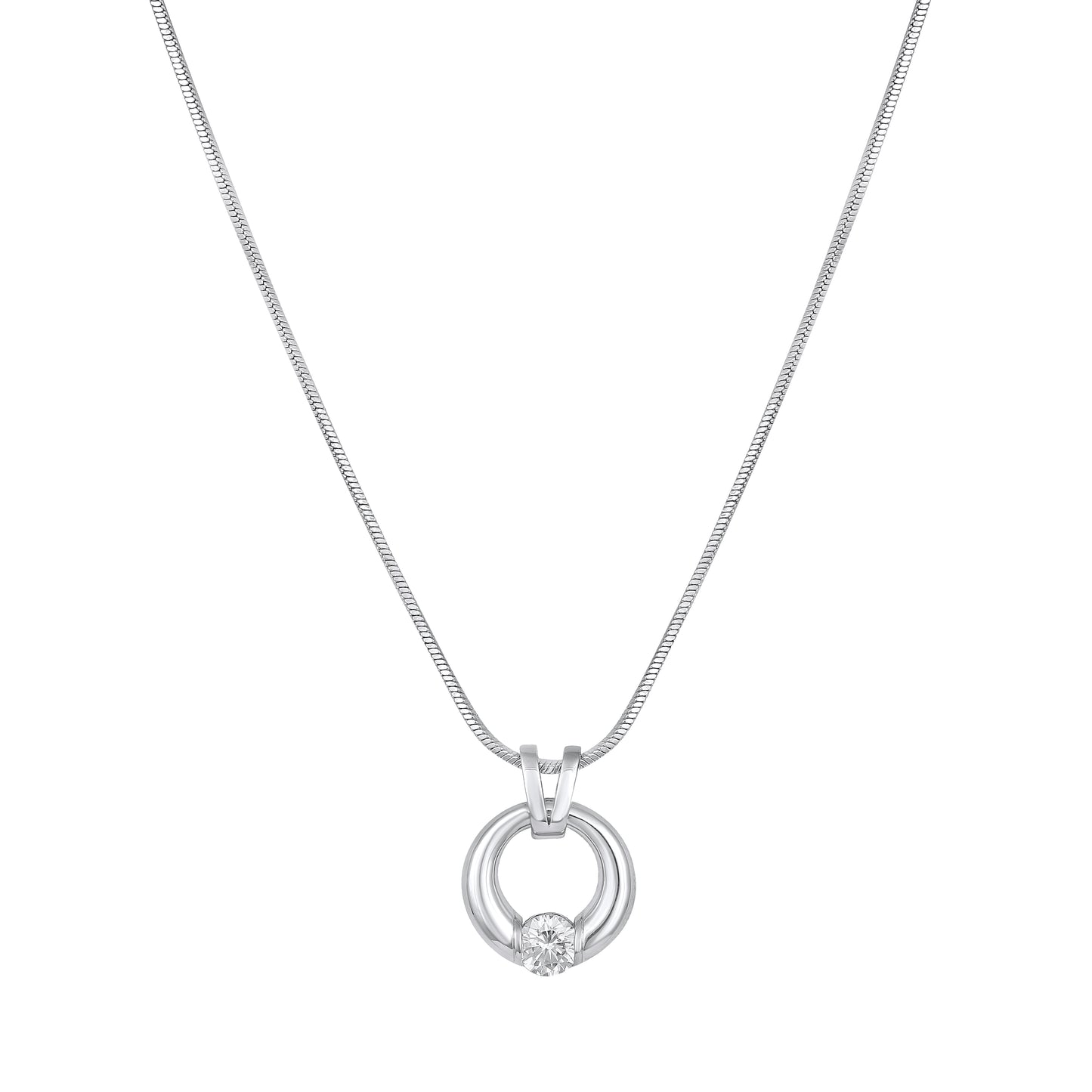 Round Loop Shape Silver Plated Zircon Pendant Chain
