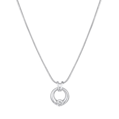 Round Loop Shape Silver Plated Zircon Pendant Chain