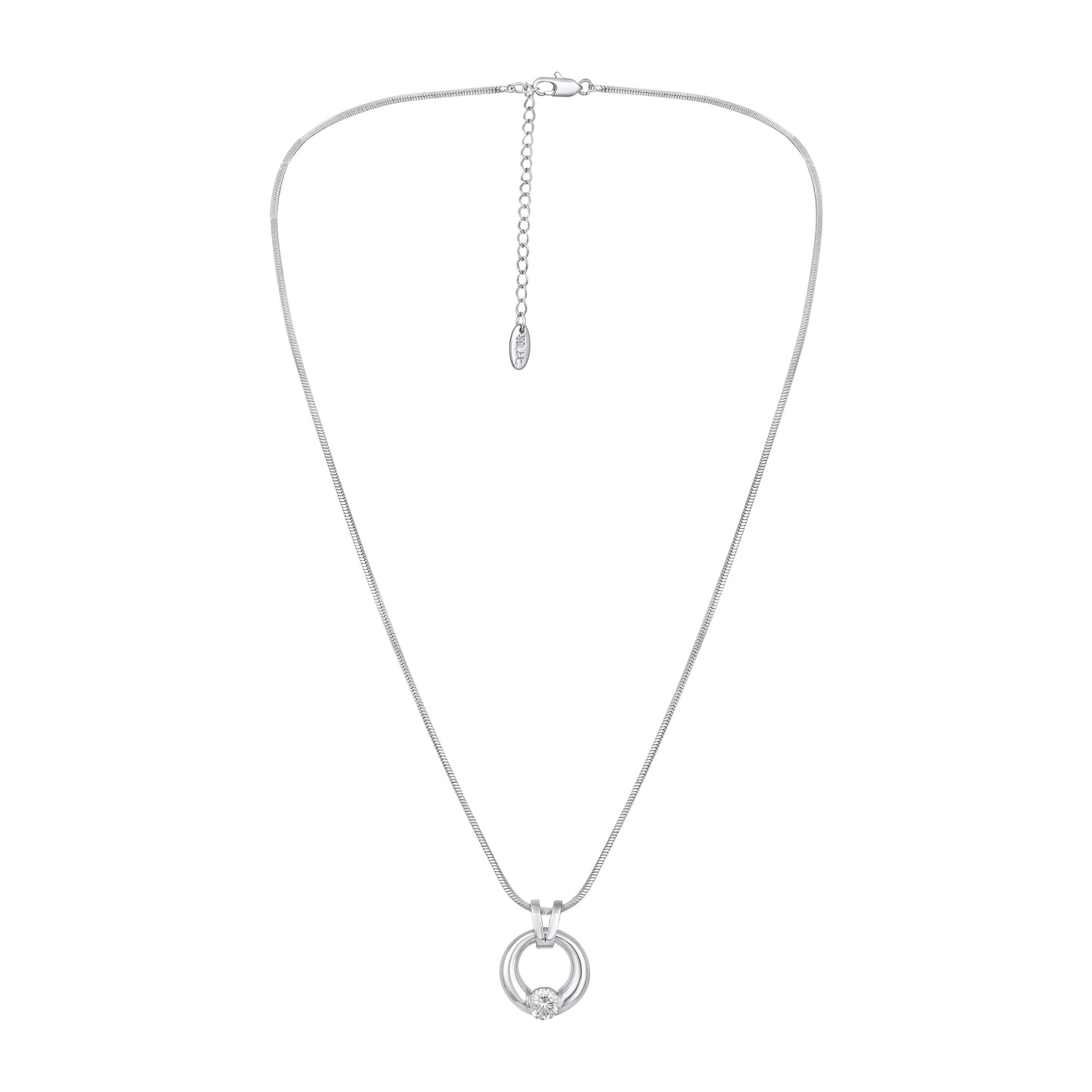 Round Loop Shape Silver Plated Zircon Pendant Chain