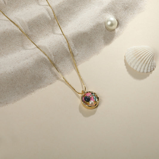 Colourful Fish Design Mother of Pearl 18KT Gold Plated Pendant Chain