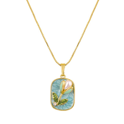 Blooming Flower Shape Pearl 18KT Gold Plated Pendant Chain