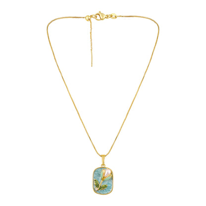 Blooming Flower Shape Pearl 18KT Gold Plated Pendant Chain