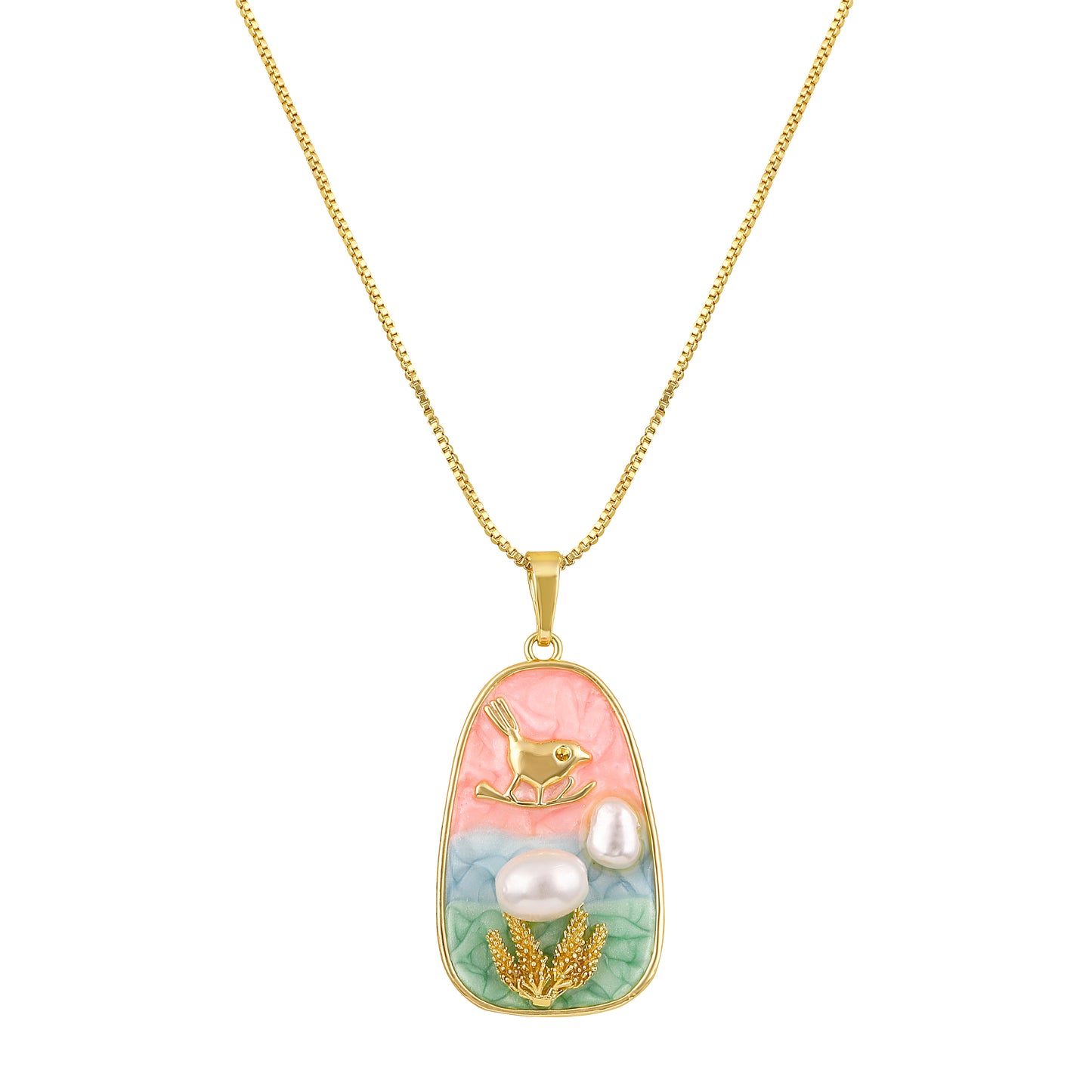Song Bird with Mother of Pearl 18KT Gold Plated Pendant Chain