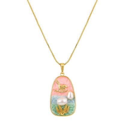 Song Bird with Mother of Pearl 18KT Gold Plated Pendant Chain