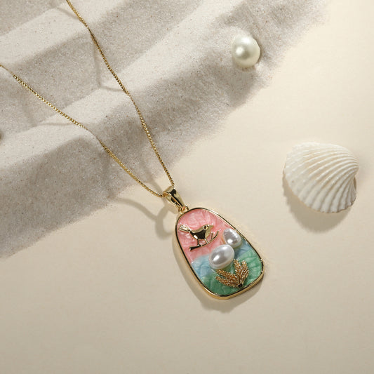 Song Bird with Mother of Pearl 18KT Gold Plated Pendant Chain