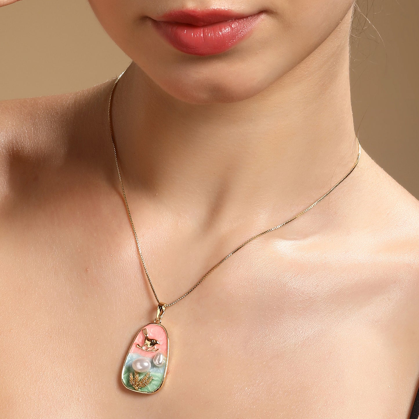 Song Bird with Mother of Pearl 18KT Gold Plated Pendant Chain