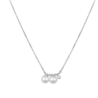 Western Elegant Twin Pearl Silver Plated Zircon Pendant Chain
