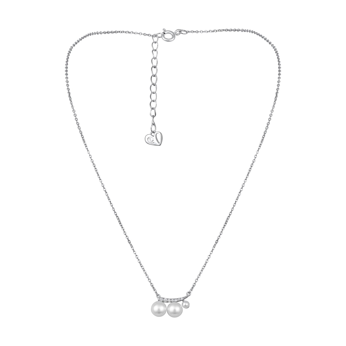 Western Elegant Twin Pearl Silver Plated Zircon Pendant Chain