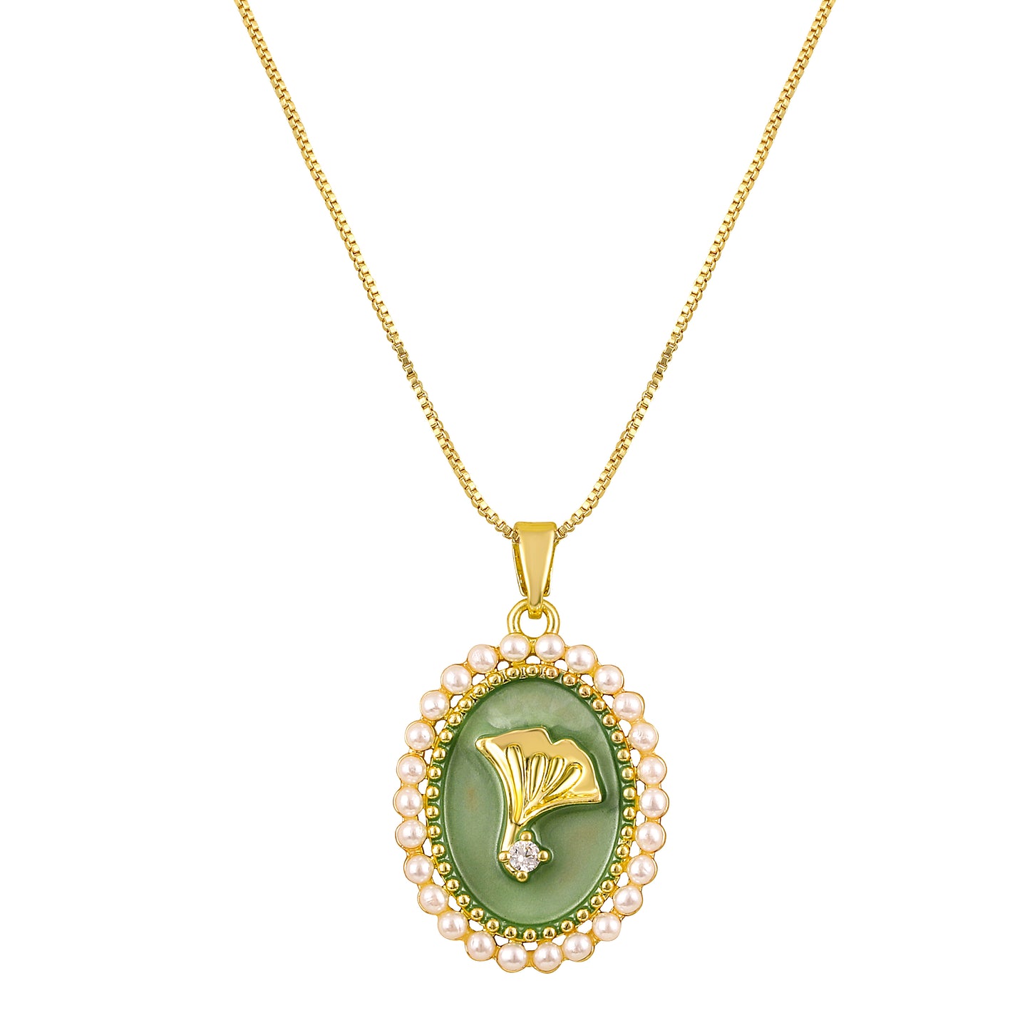 Oval Shape Pearl Frame 18KT Gold Plated Pendant Chain