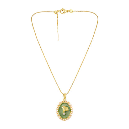 Oval Shape Pearl Frame 18KT Gold Plated Pendant Chain