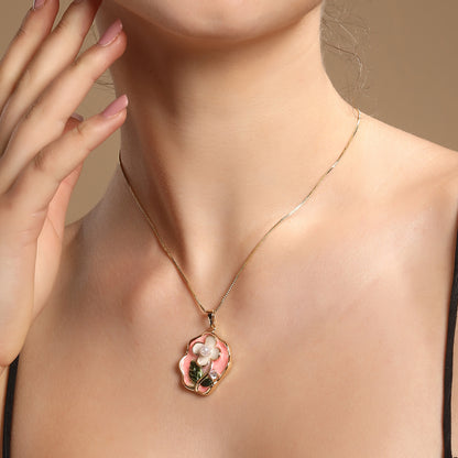 Leaf and Flower Petal Pearl 18KT Gold Plated Pendant Chain