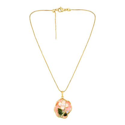 Leaf and Flower Petal Pearl 18KT Gold Plated Pendant Chain