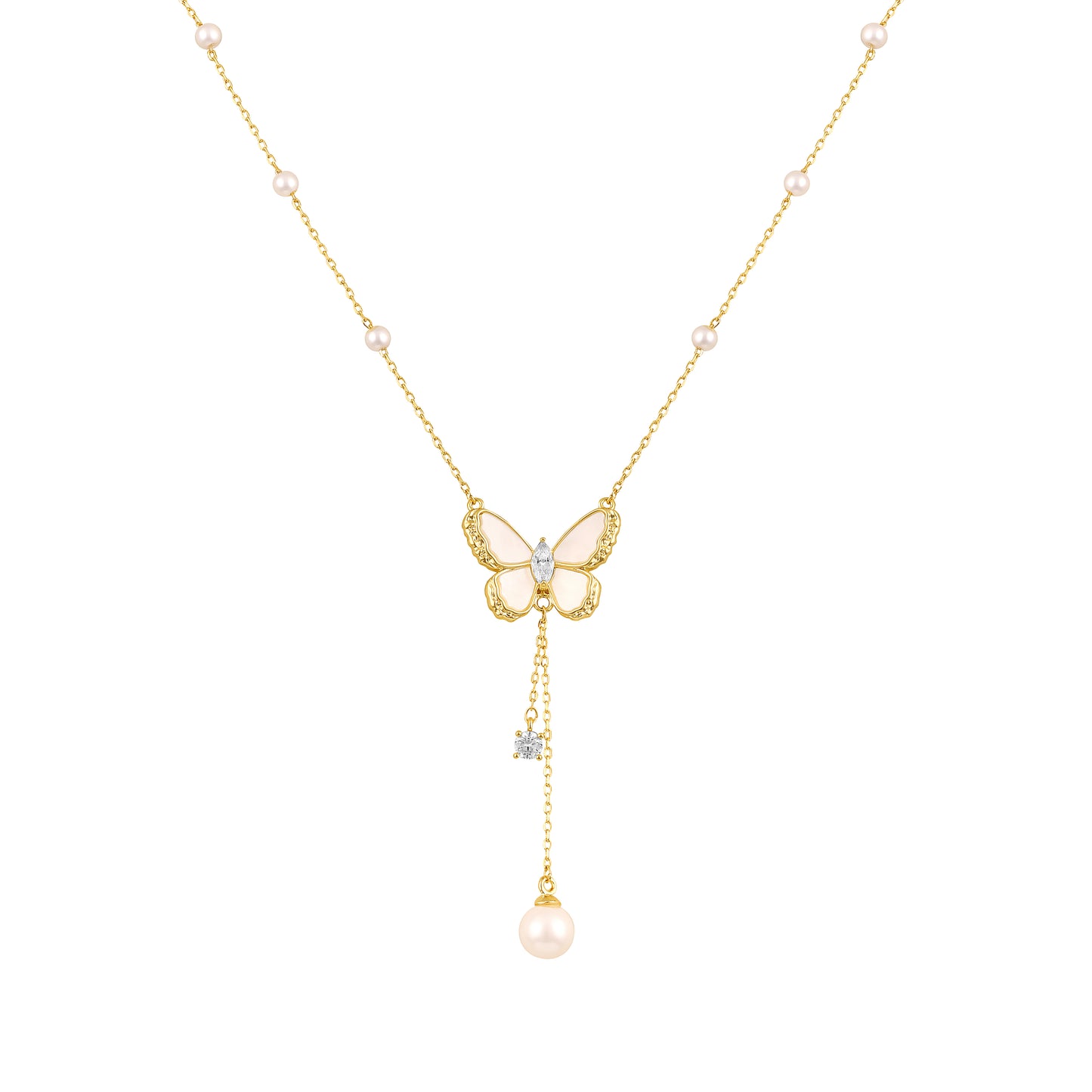 Butterfly Shine Pearl 18KT Gold Plated Zircon Pendant Chain