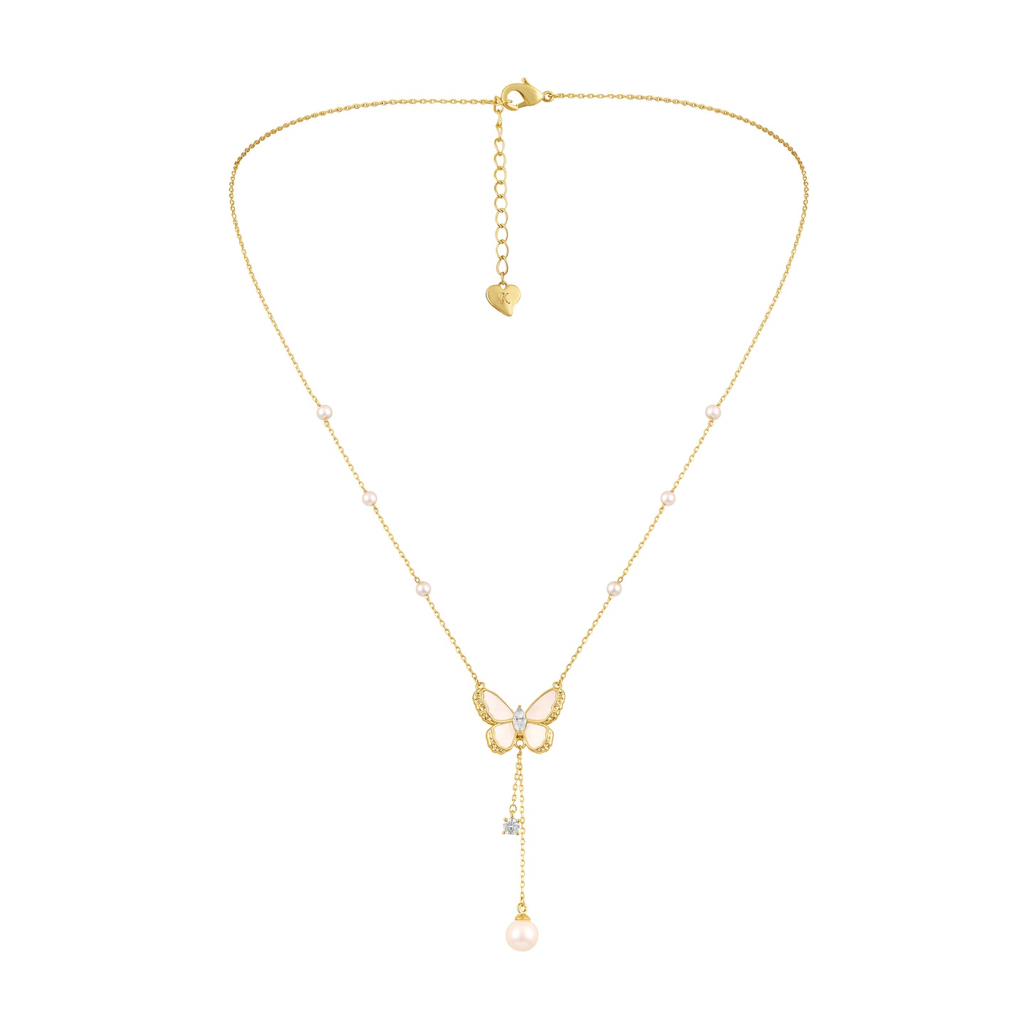 Butterfly Shine Pearl 18KT Gold Plated Zircon Pendant Chain