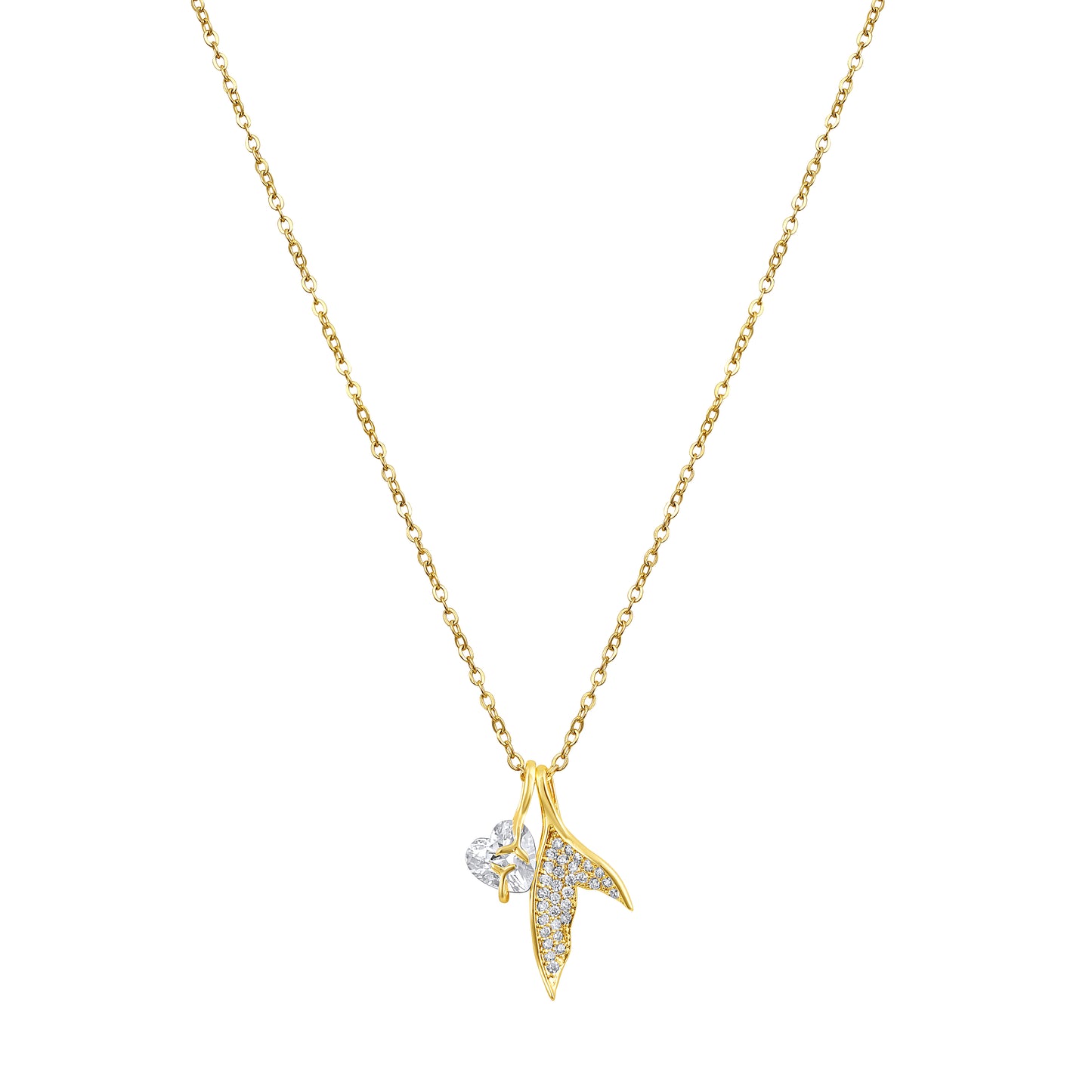 Heart and Mermaid Tail Design 18KT Gold Plated Zircon Pendant Chain