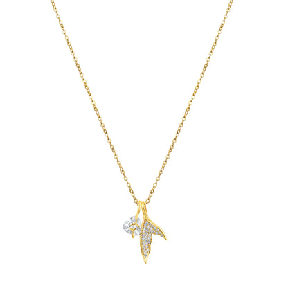 Heart and Mermaid Tail Design 18KT Gold Plated Zircon Pendant Chain