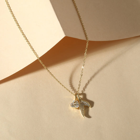 Heart and Mermaid Tail Design 18KT Gold Plated Zircon Pendant Chain