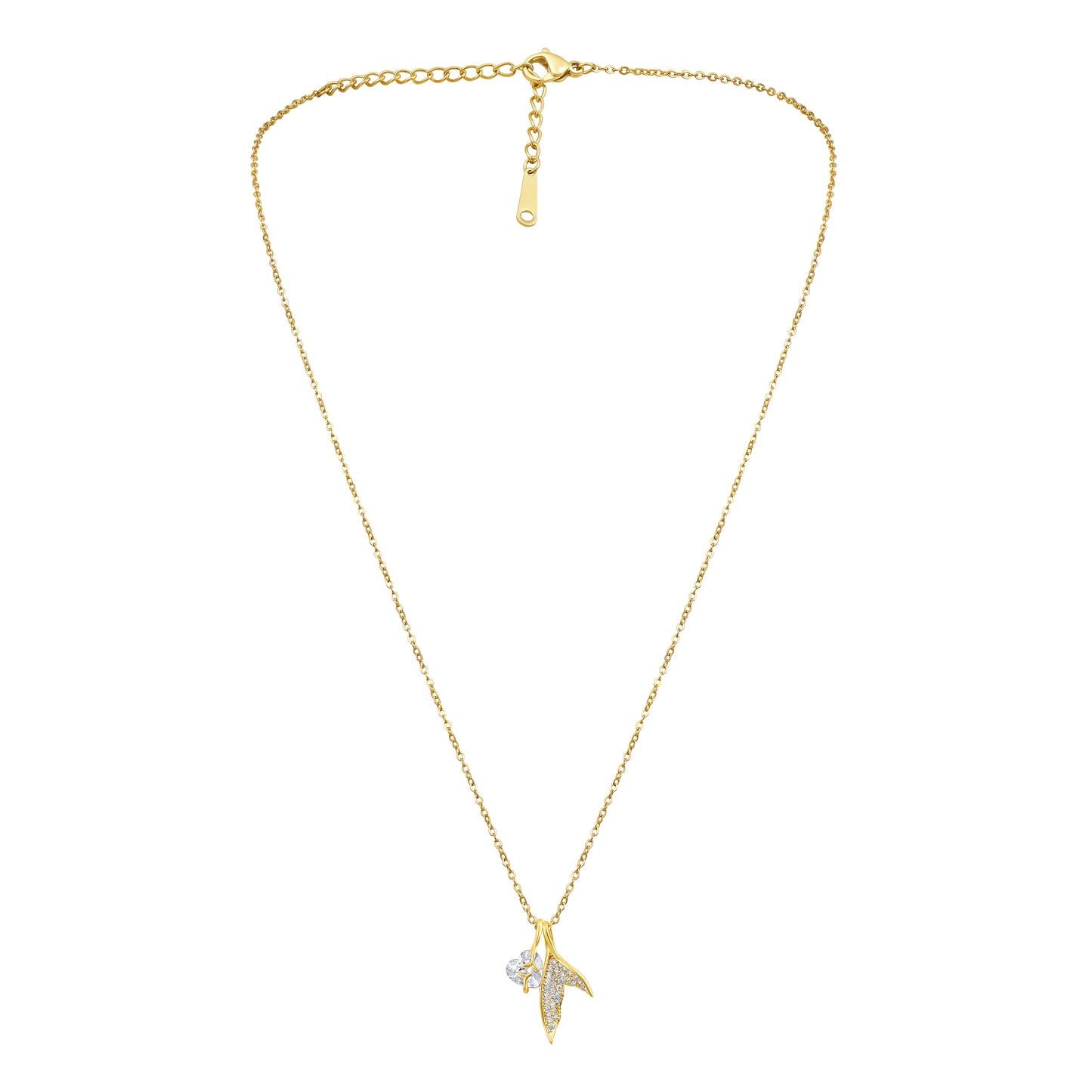 Heart and Mermaid Tail Design 18KT Gold Plated Zircon Pendant Chain