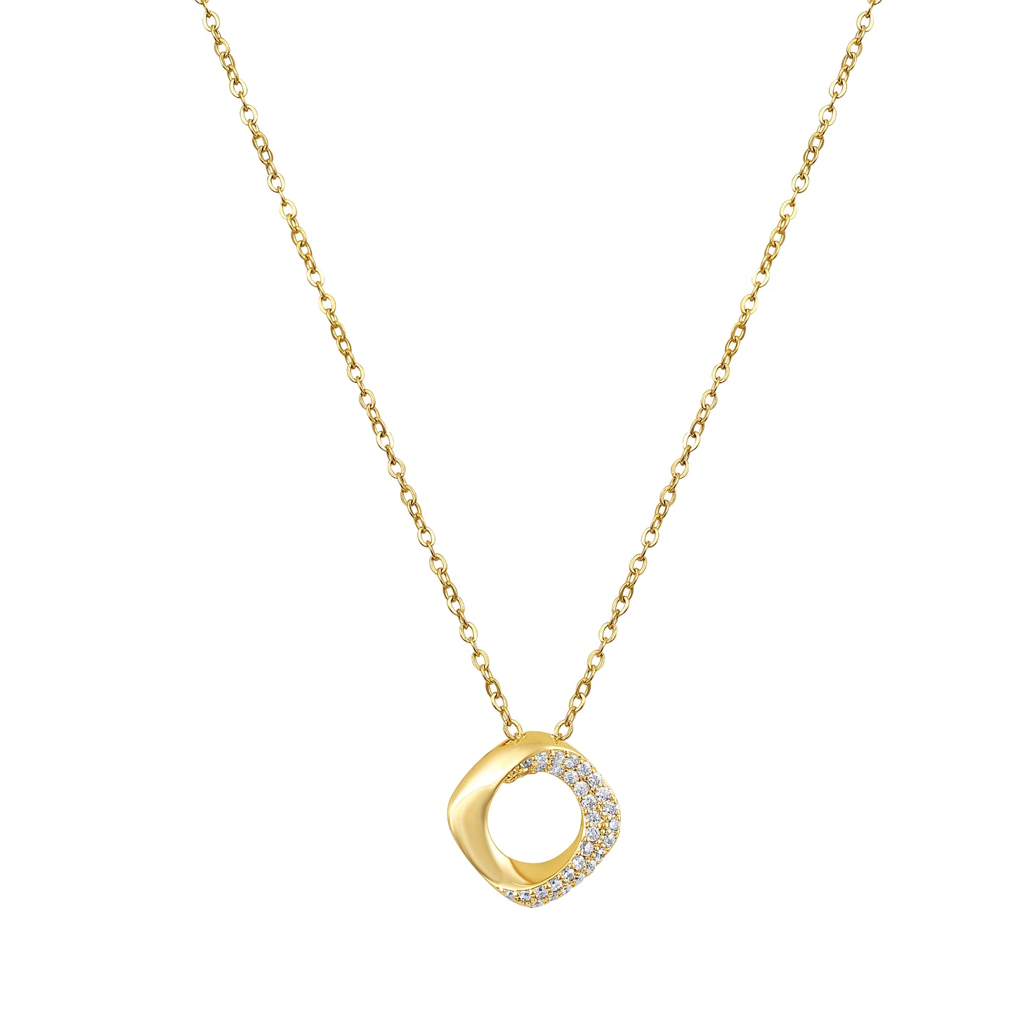 Trendy Circle Design 18KT Gold Plated Zircon Pendant Chain