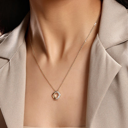 Trendy Circle Design 18KT Gold Plated Zircon Pendant Chain