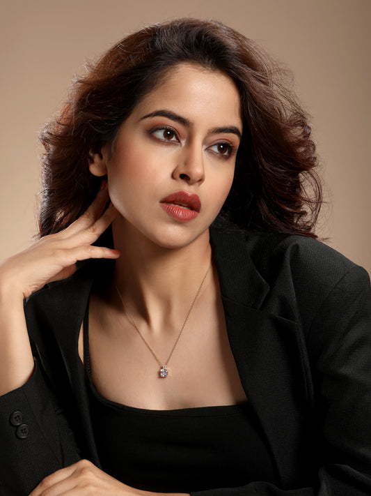 Studded CZ 18KT Gold Plated Zircon Pendant Chain