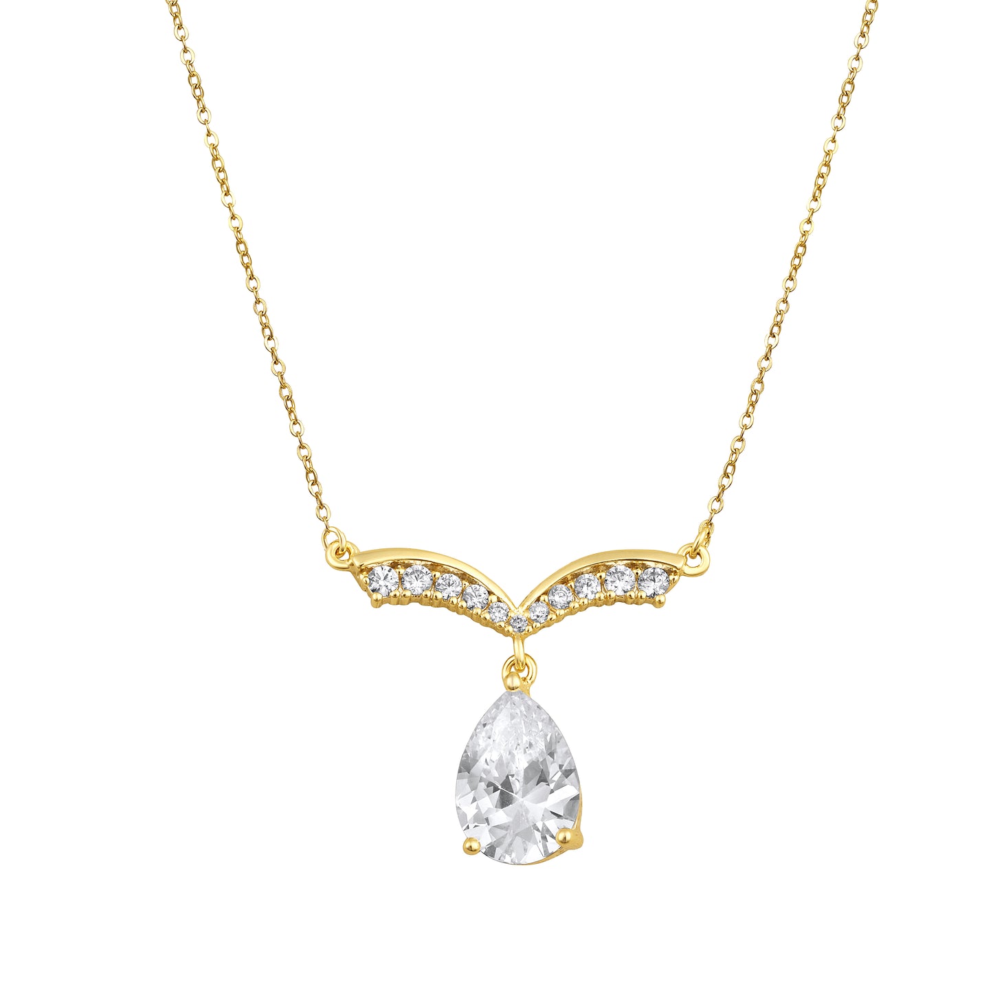 Oval and Wing Design 18KT Gold Plated Zircon Pendant Chain