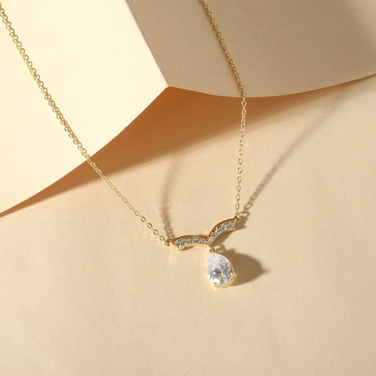 Oval and Wing Design 18KT Gold Plated Zircon Pendant Chain